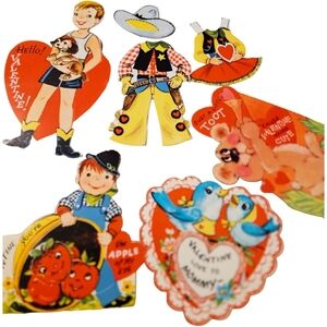 vintage Valentine's Day die-cut cards, likely from the 1930s to 1960s